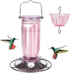 Kingsyard Glass Hummingbird Feeder for Outdoors Wild Bird Feeder with 6 Feeding Ports Hanging for Garden Yard, Pink (Ant Moat Included)