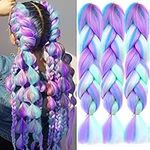 ColorfulPanda Jumbo Braiding Hair Extension Colourful Xpression Pre Stretched Braiding Hair Heat Resistant Synthetic African Box Braids Crochet Twist Rainbow hair 3 Pcs 24inch Purple/Blue/Pink/Green