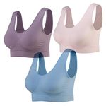 Lemef 3-Pack Seamless Sports Bra Wirefree Yoga Bra with Removable Pads for Women, L, Pink&blue&purple