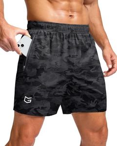 G Gradual Men's Athletic Running Shorts with Zipper Pockets Quick Dry 7"/ 5"/ 9" Workout Gym Shorts for Basketball Hiking(Grey Camo,5S)