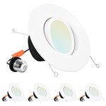 Luxrite 5/6 Inch Gimbal LED Recessed Lighting Can Lights, 11W=90W, 5 Color Selectable 2700K-5000K, CRI 90, Dimmable Adjustable LED Downlight, 1100 Lumens, Wet Rated, Energy Star, ETL Listed (4 Pack)