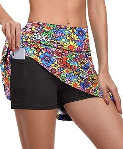 CHIHCO Women's Athletic Skirt Casual Pleated Tennis Skort with Pockets High Waisted Golf Skirts Workout Running Sport Skorts for Summer Flower Large