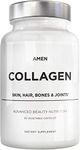 Amen Multi Collagen Peptides Capsules with Hyaluronic Acid and Vitamin C - 5 Types of Grass Fed Hydrolyzed Collagen Protein Type I, II, III, V, X - Amino Acids - Natural Collagen Supplement - 90 Pills