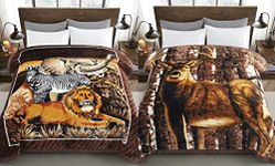 Marina Decoration Reversible 8 LB Oversized Heavy Woven Fluffy Plush Soft Warm Korean Style Mink 2 Ply Rich Printed Animal Flannel Fleece Throw Raschel Blanket, 78 x 86 Inch Deer Safari Pattern