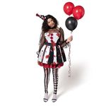 Women Creepy Clown Costume Scary Jester Costume for Adult Halloween Dress Up Party, Role Play, Cosplay Theme Party-L