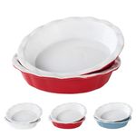 Eidoct 9 Inch Pie Dish Ceramic, 23cm Pie Pans for Baking, Crinkle Rim Pie Dish for The Oven, Pie, Tart & Quiche Pans for Cooking, Baking, and Fruit Pies, Set of 2, (Red)