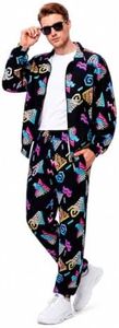 Pushayt 80s Outfit for Men Women - Retro 90s Neon Tracksuit, Vintage Track Suit Set, Halloween Costume & 80s Party (80S-Black, 3XL)