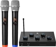 Karaoke Microphone, Professional Wireless Microphone, UHF Dual Wireless Microphone System for TV, Singing, Karaoke, Party, Wedding, Speech, Support HDMI ARC, Optical, Aux