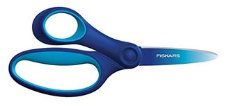 FISKARS Big Kids Scissors, Ombre Blue, Left-Handed with Reversed Blades,SoftGrip™ Handle for Comfort, Suitable for Advanced Cutting Projects, 15cm