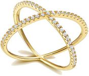 SOMEN TUNGSTEN 925 Sterling Silver Criss Cross Rings Gold CZ Eternity Engagement Wedding Band Size 4