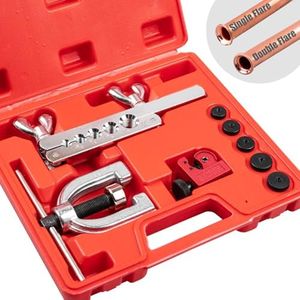 Clatoon Brake Line Double & Single Flaring Tool Kit with Tubing Cutter, Brake Line Repair Kit for Copper, Aluminum, Brake Line and Brass Tubing, Flare Tool kit Includes 5 Adapters, 45 Degrees