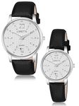 Loretta Casual Wear Black Leather Strap White Textured Dial Couple Wrist Watches for Men & Women