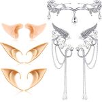 Wettarn 5 Pieces Cosplay Costume Include 1 Jewelry Rhinestone Leaf Crown Headband, 1 Pairs of Elf Ear Cuff and 3 Pairs of Elf Fairy Ear for Halloween Christmas Dress Up,White,Medium