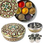 LOVENSPIRE Spice Box, Meenakari Steel Indian, Masala Box, Decorative Kitchen Storage, Spice Storage, Masala Dabba, Indian Spice Container, LNT-ME-L-08445-S