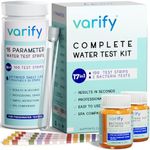 Varify 17in1 Complete Drinking Water Test Kit - 100 Strips + 2 Bacteria Tester Kits - Well, Tap, Home, City Water Testing Strip for Lead, Alkaline, Chlorine, Hardness, Iron, Fluoride, Copper & More