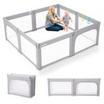 Baby Playpen, Toddler Safety Gate Foldable Play Pen Easy Assembly, Large Size&Shape Adjustable Baby Barrier, Extra-Large Indoor Playpen for Kids Foldable Baby Play Yard 180x200cm, Light Grey