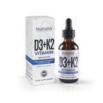 Nutroliq Vitamin D3 + K2 Liquid Drops - 4000IU Vit D3, 100mcg Vit K as MK7, MCT, Extra Virgin Olive Oil - For Immune & Bone Health, Better Energy, Calcium Absorption - Natural Peppermint Flavour, 60ml