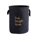 Hokipo Laundry Basket Exquisite 45-Litre European Pattern Folding Denim Round 'Live Laugh Love' Laundry Hamper (Blue)