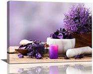 Purple Zen Wall Art Spa Bathroom Decor Canvas Prints Lavender Candles Stone Painting Pictures Wall Decor Framed Modern Artwork Decor for Bathroom Living Room 12"x16"