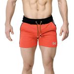 BROKIG Men's 5" Bodybuilding Gym Shorts,Workout Running Lightweight Shorts with Zip-Pockets(Medium,Orange)