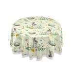 Kcldeci Happy Easter Round Tablecloth - 60 Inch - Bunny Rabbit Egg Flower Water Resistant Spill Proof Washable Polyester Table Cloth Decorative Fabric Table Cover for Dining Table, Buffet Parties and