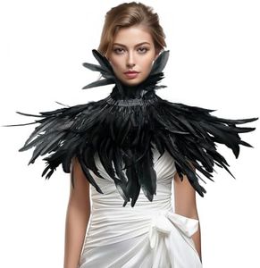 JEGERMIG Black Feather Shrug Shawl Halloween Collar for Renaissance Ball Accessories