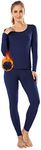 MANCYFIT Thermal Underwear for Women Long Johns Set Fleece Lined Ultra Soft Scoop Neck Navy Large