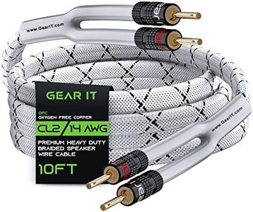 GearIT 14AWG Premium Heavy Duty Braided Speaker Wire Cable (10 Feet) Dual Gold Plated Banana Plug Tips - in-Wall CL2 - Oxygen-Free Copper (OFC) White