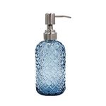 16 Oz Refillable Soap Dispenser with Rustproof Stainless Steel Pump for Kitchen and Bathroom - Liquid Glass Dispenser for Hand Soap, Lotion (Blue)