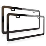 Deselen Black License Plate Frame, Metal Thin Stainless Steel with 2 Holes Screw Cap, 2 Pack (Black)