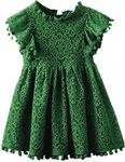 APRIL GIRL Flower Girl Dress, Lace Dress 3/4 Sleeve Dress, Flutter Green, 6-7 Years