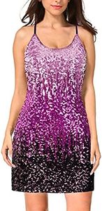 MANER Women's Glitter Sequin Dress Adjustable Spaghetti Strap Sparkle Party Dresses, Periwinkle/Festival Fuchsia/Dark Purple, Large