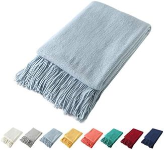 Homiest Decorative Knitted Throw Blanket with Fringe Soft & Cozy Tassel Blanket for Couch Sofa Bed- 50 x 60, Acrylic Coated Cotton, Light Blue, 50" x 60"