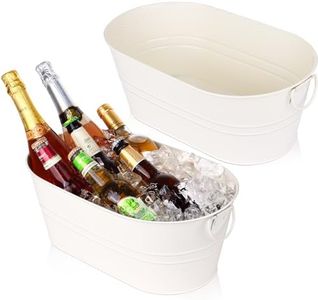 Galvanized Tub Beverage Tubs, 2pcs Metal Ice Buckets for Cocktail Bar 3 Gallon Wine Beer Drink Buckets with Handles Large Tub Cooler Mimosa Bar Supplies Ice Bucket for Parties (White)