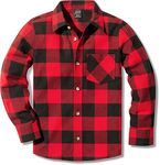 CQR Kids Little Boys Girls Baby Plaid Flannel Shirt Long Sleeve, All-Cotton Soft Brushed Casual Button Down Shirts, Flannel Plaid Classic Red, 9-10 Years