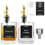 Mamiddle Glass Olive Oil and Vinegar Dispenser Set, 2PCS Oil Bottles with Stainless Steel Pouring Spout, Funnel & Labels, Anti-Overflow (Gold, 9.46oz/280ml)