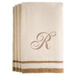 Monogrammed Gifts, Fingertip Towels, 11 x 18 Inches - Set of 4- Decorative Golden Brown Embroidered Towel - Extra Absorbent 100% Cotton- Personalized Gift- for Bathroom/Kitchen- Initial R (Ivory)