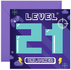 CENTRAL 23 Tarjeta de cumpleaños número 21 para hombres, videojuegos, tarjeta de feliz cumpleaños para él, veintiún años, regalos para hermano, novio, nieto, viene con divertidas calcomanías
