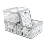 Ucake 16 Litre Plastic Folding Storage Milk Crate, Light Grey and White, 4 Packs