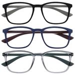 OPULIZE Max Reading Glasses 3 Pack - Classic Large Rectangular Frame - Matt Black Blue Grey - Men's Women's Unisex - Spring Hinges - RRR78-137 - +2.00