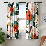 Riyidecor Floral Curtains Colorful Flower 42 x 63 Inch Rod Pocket Vintage Plant Green Leaves Spring Blossom Botanical Garden for Women Girls Orange Printed Bedroom Living Room Treatment WW-YHX9