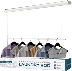 Jakooz Retractable Ceiling Mounted Clothes Drying Rack for Clothing – 52.4" Pull-Down Laundry Rod Clothes Hanger Space Saving Design for Apartments & Indoor Air Drying – Ceiling Hanging Laundry Rack