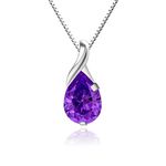 Natural Amethyst Necklace for Women Girls, Teardrop Pendant with Purple Crystals, Jewelry Gifts for Wife, Silver Plated 18 + 2 inch Box Chain, Graduation Anniversary Birthday Gift for Her