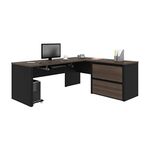 Bestar Connexion L-Shaped Desk with Lateral File Cabinet, 72W, Antigua & Black