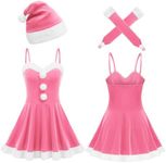 Avidlove Women's Christmas Dress Santa Clause Costume Outfit Flared A Line Casual Swing Dress With Xmas Gloves and Hat Pink L