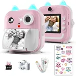 Instant Print Camera for Kids - 1080P HD, 48MP, 32G Card, Bluetooth, Free App, 4 Rolls Print Paper, Stickers, Fun Filters, Gift for Boys and Girls - Pink Camera for Kids 3-12 yo - Kids Camera