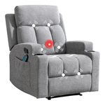 CANMOV Recliner Chair with Massage and Heat, Manual Overstuffed Fabric Recliner with Cup Holders & Side Pockets, Comfy Oversized Reclining Chair for Living Room, Fauteuil Inclinable, Grey