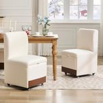 TYBOATLE Upholstered Dining Chairs Set of 2 Swivel Dining Room Chairs Kitchen Chairs w/Casters & Storage Comfy Modern Rolling White Chair for Living Room Fabric Armless Chair(2, Linen)