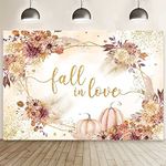 MEHOFOND 7x5ft Pumpkin Fall in Love Backdrop Boho Floral Couple Wedding Photography Background Women Bridal Shower Bohemia Flowers Party Decor Wedding Anniversary Bride to Be Party Photo Studio Props