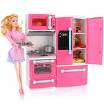 Doll Size Pink Gourmet Kitchen Cooking Toy Play Set, Play House & Accessories with Doll Included for Girls Pretend Play Furniture Appliances with Lights & Sound